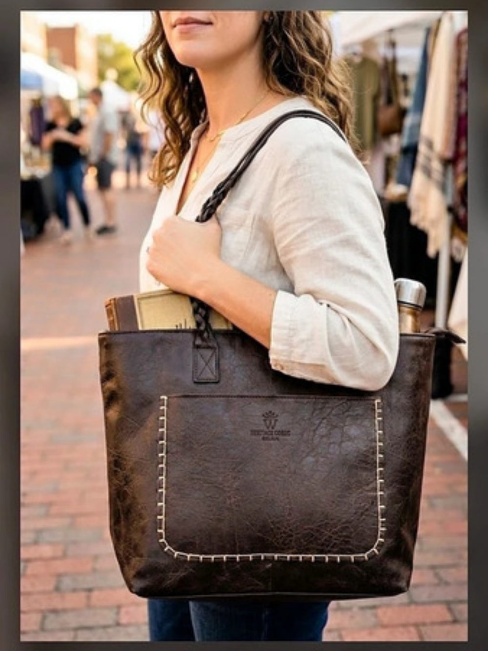 Weimeibaige Brown Faux Leather Tote Bag